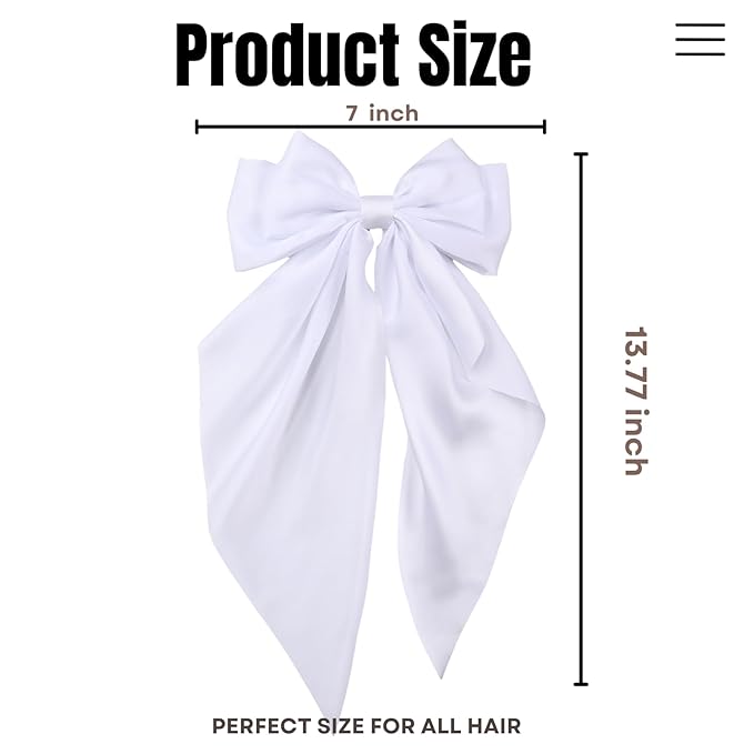2PCS Big Hair Bow Clips for Women Girls Ã¢ÂÂ Black & White Ribbon Bow Barrettes with Long Tails, Large Satin Hair Accessories for Ponytail, Party, Wedding, Daily Styling