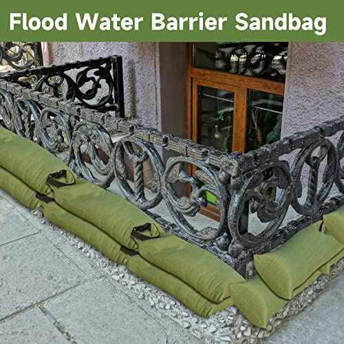 Flood Water Barrier Sand Bags - 8Pcs Thickened Long Canvas Flood Protection Sandbags with Insert Buckle Reusable Quick Flood Barrier for Home Door Window Basement Garage Floor Flood Control - 11"x28"