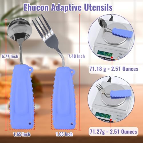 Adaptive Utensils,Curved Angled Spoon and Fork Set,for Tremors Parkinsons Limited or Elderly,Lightweight Cutlery with Non-Slip Easy Grip Handles