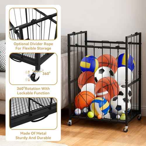 moniko Basketball Storage Rack ? Heavy Duty Sports Ball Organizer for Garage, Home, or Gym ? Holds 6-12 Basketballs/Soccer Balls ? Wall-Mounted or Freestanding Metal Rack