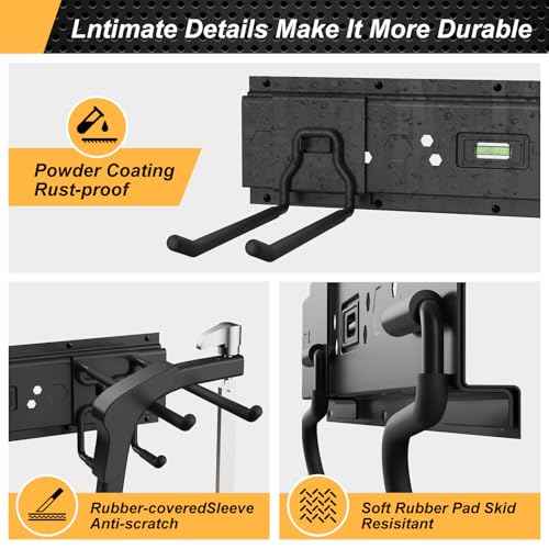 Garage Tool Organizer Wall Mounted, 48 Inches Adjustable Lawn Tool Organizers for Garage, 7 Adjustable Wall Hooks Heavy Duty Yard Tool Organizer Hold Up to 600lbs