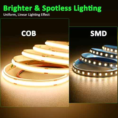 JOYLIT 49.2FT/15M COB LED Strip Lights 24V 3000K Warm White Indoor, 480LEDs/M High Density Spotless CRI 90+ Dimmable Flexible Tape Light for Bedroom, Cabinets, Retail (Power Supply Not Included)