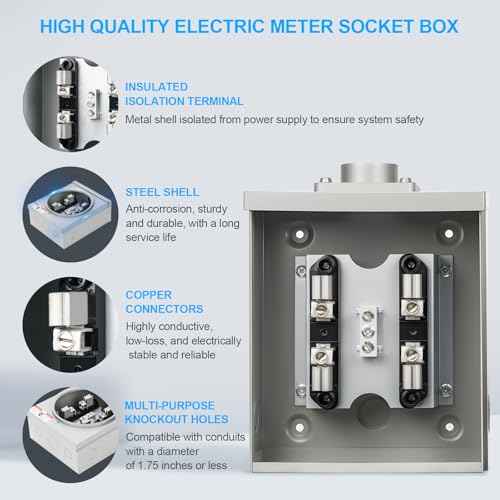100 Amp Meter Socket, 4 Jaw Meter Base, 600V 3 Wire Ring Type, with Horn Bypass Meter Cover Plate, Suitable for Overhead/Underground Feed