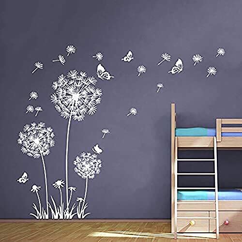 Wall Decals Peel and Stick Wall Stickers Decor Flower Wall Mural for Bedroom Butterfly Dandelion Wall Art Floral Wall Stickers & Murals for Living Room Bathroom Removable Door Sticker