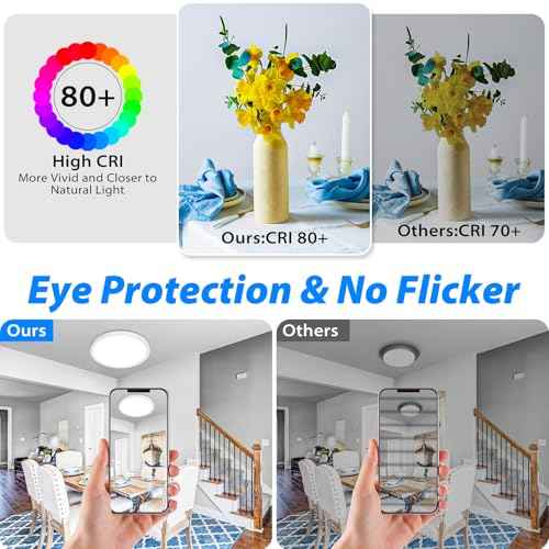 Peasur 12Inch LED Ceiling Light Flush Mount, 5CCT 3000K-6500K Adjustable Ceiling Light Fixture, 2400LM 24W Bright White Flat Lighting Fixture for Hallway Kitchen Bathroom Bedroom, 6Pack