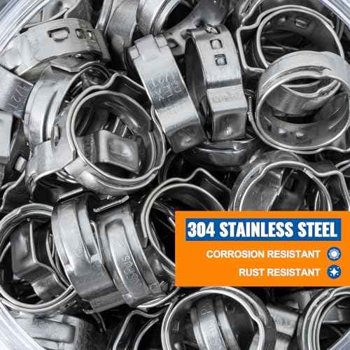 (60 Pack) SUNGATOR 1/2 Inch Pex Crimp Rings, Stainless Steel 1/2" Cinch Clamp Ring, Pex Clips for Tubing Pipes Connection, Single Ear Hose Clamp for Plumbers & DIY Users