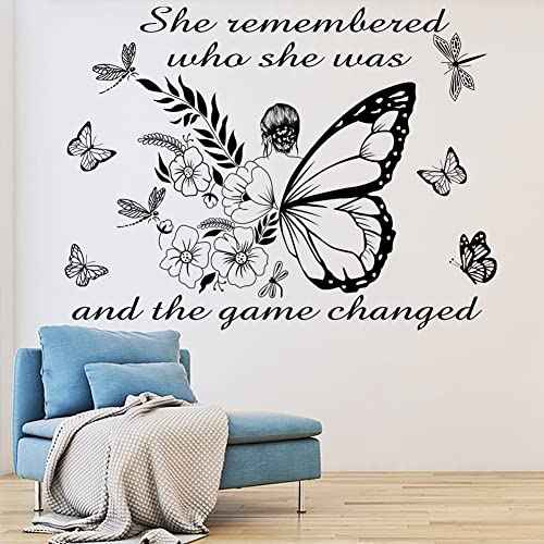 Inspirational Wall Art Quote - 'She Remembered Who She Was' - Positive Motivational Butterfly Decor for Women's Bedroom & Living Room - Yoga Studio & Beauty Salon Decor