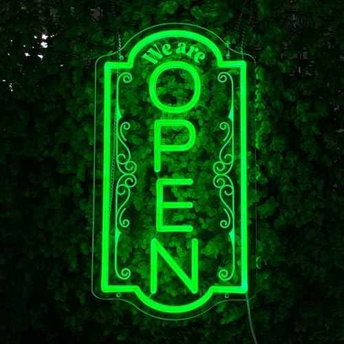 Vertical open sign Vertical Open Led Sign Neon Sign business window light vertical open signs for business (Green, 16.5x9'')