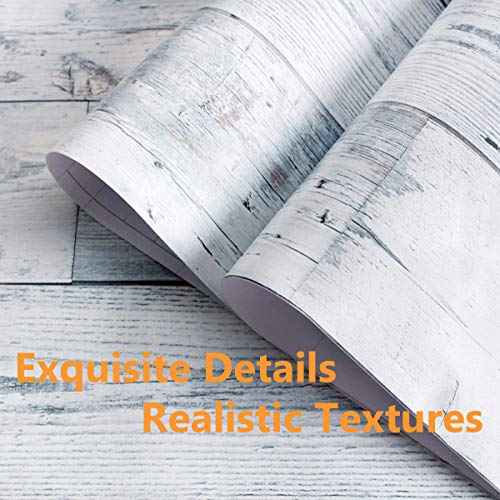 17.7"x 118" Peel and Stick Wallpaper Self-Adhesive Shiplap Light Grey/White Distressed Wood Plank Removable repasted Decorative