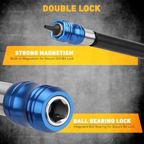 ELEAD Drill Bit Extension Set, 15" Magnetic Drill Screwdriver Bit Holder Extender with Aluminum Sleeve, 1/4 Inch Hex Shank Quick Release Extension Adapter