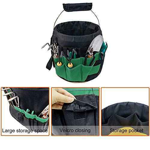 Green Gardening Tools Organizer 5 Gallon Bucket Tools Kit Storage Organizer with Handle, Garden 42 Pockets Tools Management Bucket Bag Trays, Insert Bucket Boss Tools Organizer (Tools Excluded), Black, 17.91 inch x 11.81 inch