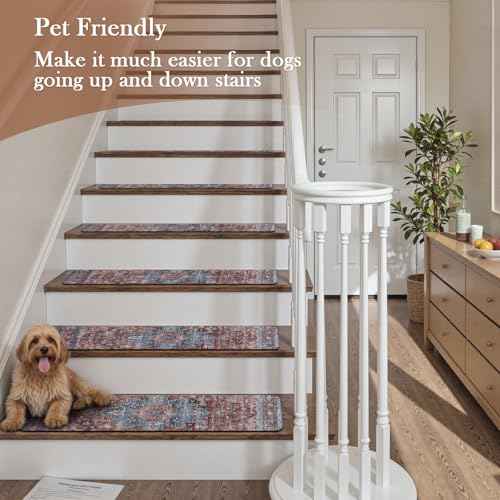 OJIA Non-Slip Stair Treads for Wooden Steps 15PCS, 30"X8" Indoor Stair Runners Slip Resistant Stair Rugs Safety Mats for Dogs, Kids & Elders, Rubber Backed Carpet Stair Treads Stair Covers