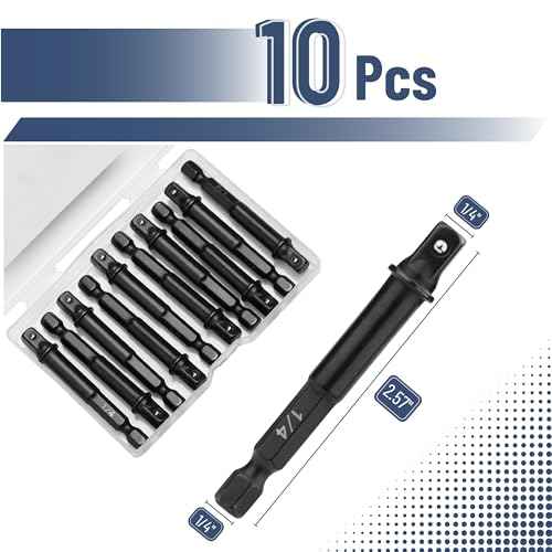 Bates- Impact Adapter Square Socket Set, 10 pcs, 1/4" Square Tip, Drill Socket Adapter Set, Hex Impact Socket Adapter Set, Socket Adapter for Drill, Impact Driver Socket Adapter, Impact Driver Bits