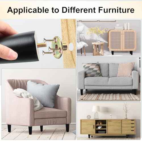 Maitys 4 Inch Round Solid Furniture Legs Furniture Wooden Replacement Chair Feet Dresser Sofa Couch Legs Table Cabinet Footstool DIY Projects for Home (Black,24 Pcs)
