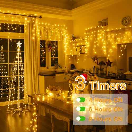 Ollny Icicle Lights for Outside 1000LED 82FT, Warm White Christmas Light with Remote 8Modes Timers Waterproof Dimmable, Plug in Hanging Lights for Outdoor Indoor House Roof Holiday
