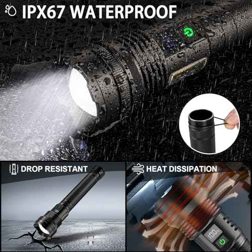 High Lumens Rechargeable LED Flashlights,Extremely Bright Tactical Flashlight,10,000 Lumens with COB Work Light,10 Modes & IP67 Waterproof & Zoomable Flash Light for Home,Camping,Hunting,Emergency