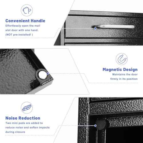 KYODOLED Steel Combination Lock Mail Boxes Outdoor, Locking Wall Mount Mailbox, Security Lock Drop Box, Collection Boxes, 16.2H x 11.2L x 4.6W Inches, Black X Large