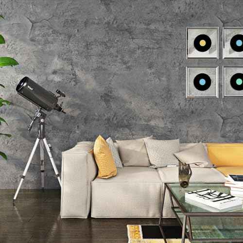 Livelynine Concrete Wallpaper Peel and Stick Textured Black Grey Dark Moody Gothic Wall Paper for Bedroom Colleage Dorm Lime Wash Cement Concrete Contact Paper Waterproof Renter Friendly 15.8x78.8"