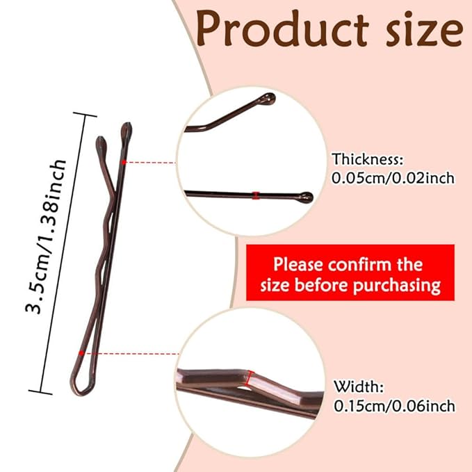220 Count Mini Wavy 1.38 Inch Bobby Pins Brown, YINGFENG Small Hair Bobby Pins with Storage Box for Updos, Metal Hair Clips for Kids, Girls and Women, Suitable for All Hair Types