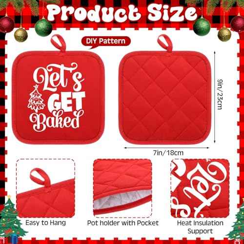 Hoolerry 24 Pcs Blank Sublimation Oven Mitts Set Include Sublimation Pot Holders Bulk DIY Heat Resistance Oven Gloves with Hanging Loops Pads for Christmas Teacher Kitchen Baking Gifts, Red