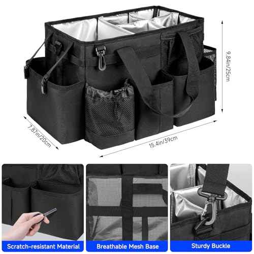 Cleaning Caddy Bag, Large Cleaning Supplies Organizer for Housekeepers, Housekeeping Caddy with Handle and Detachable Padded Cushion, Black