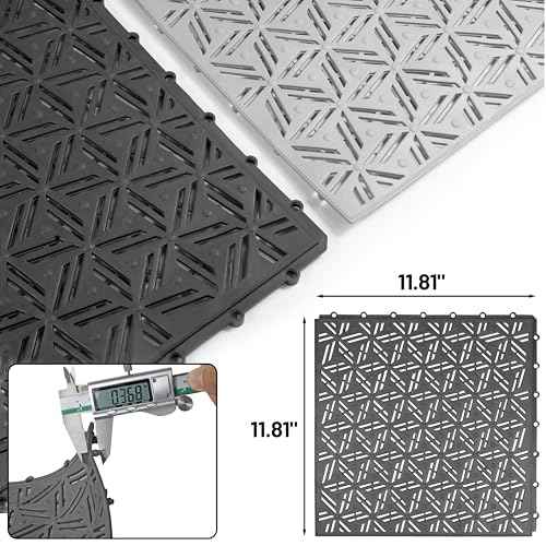 12Pcs Interocking Drainage Floor Tiles 11.8" x 11.8", Modular Interlocking Cushion with Drain Holes, Non Slip Waterproof PVC Drainage Mat for Bathroom, Pool, Shower, Patio, Balcony, Yard