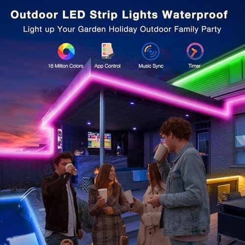 Outdoor LED Strip Lights Waterproof, 200ft IP67 Waterproof LED Light Strips with Remote, App Control, Music Sync RGB Exterior LED Rope Lights for Eaves, Roof, Balcony, Deck, Pool, Outdoor Decorations