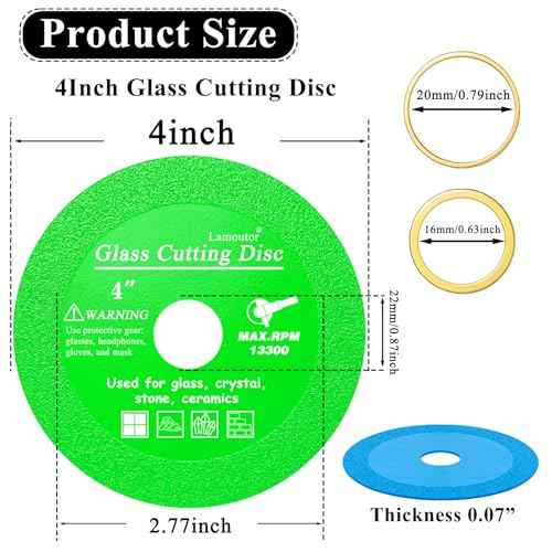 Lamoutor 3Pcs 4 Inch Glass Cutting Disc for Angle Grinder, Diamond Saw Blade, Tile Cutter Blade for Cutting Marble Glass Tile Jade Crystal£¨Green/Blue/Yellow£©