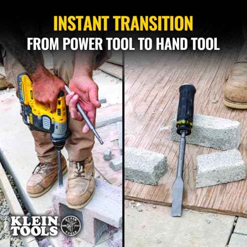 Klein Tools 32755SD SDS Plus Hammer Drill and Chisel Bit Set, Flat Chisel and Bull Point Tips, Use with Rotary Hammer Drills and Handheld Pry Bars, 6-Piece