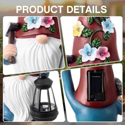 Hide A Key Outside Gnome Figurine Key Hiders Outside Gnome Statues Resin with Solar Light Decorations for Yard Outdoor Garden