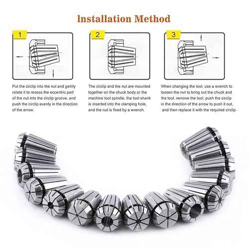 15pcs ER20 Collet Set 1mm-13mm Metric Collets, Steel ER20 Spring Collet Set for CNC Milling Lathe Tool Workholding Engraving Machine
