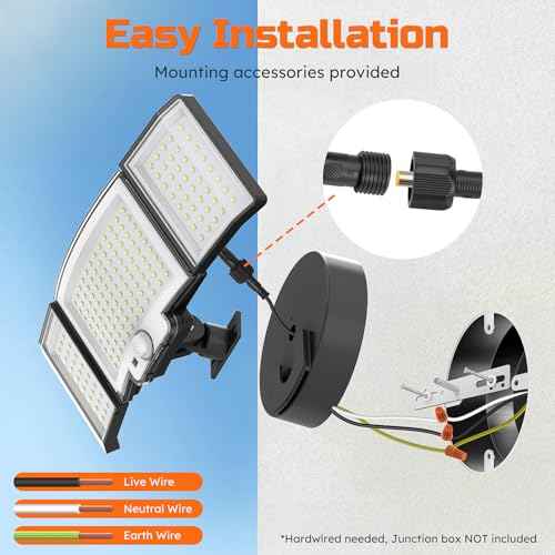 CLAONER LED Security Lights Motion Sensor Outdoor, Dusk to Dawn 20W 3000LM Floodlight 6500K 3 Modes, IP65 Waterproof 3 Head Detected Flood Light for Garage, Yard, Door, Porch, Patio (2 Pack)
