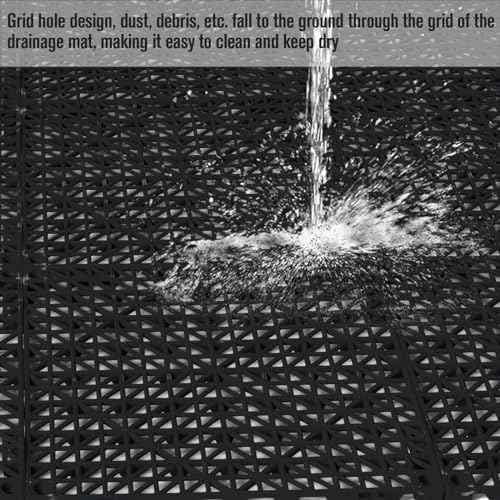 12 Pcs Drainage Mat Modular Interlocking Cushion 11.8" x 11.8" Garage Floor Tiles Non-Slip Splicing Rubber Floor Tiles for Drain, Deck, Pool, Outdoor/Indoor (Black)
