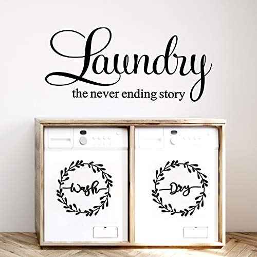 Zonon 3 Pieces Laundry Room Vinyl Wall Decal - Wash Dry Laundry Stickers - The Never Ending Story Wall Decor - Washing Machine Quote Art Stickers for Home Apartment(Black Printing)