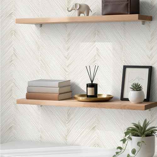 Modern Peel and Stick Wallpaper A Set of 17.3"x120" Beige Herringbone Striped Wallpaper Self-Adhesive Removable Contact Paper for Cabinets Bathroom Bedroom Wall Decor