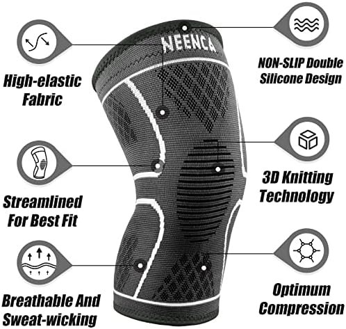 NEENCA Knee Braces for Knee Pain Women & Men -2 Pack Knee Sleeves for Knee Pain Set, Knee Brace Compression Sleeves, Knee Support for Sports, Running, Meniscus Tear, ACL, PCL, Arthritis Pain Relief...