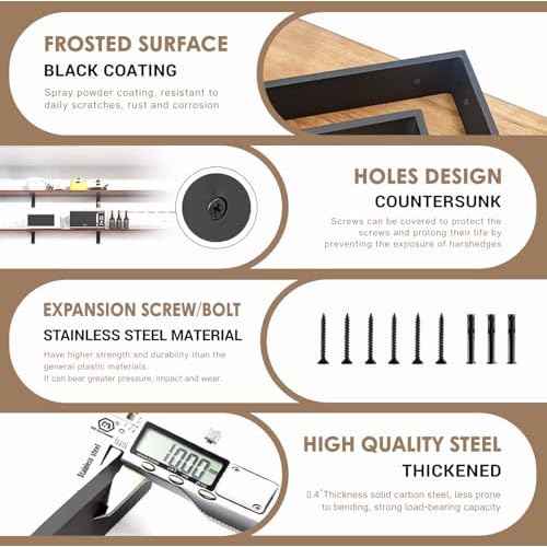 Countertop Support Bracket 16 Inch 3 Pack Countertop Bracket for Granite 3/8" Thick 16"x6"x2.5" Heavy Duty L Brackets Shelf Brackets Metal Corbels for Quartz/Granite/Wood/Concret/ Laminate Countertops