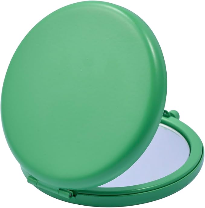 Compact Mirror for Purse, Metal Round Shell, Double-Sided 1X/2X Magnifying, Portable Travel Makeup Mirror, Mini Pocket Mirror, Cobalt Green, 2 Packs