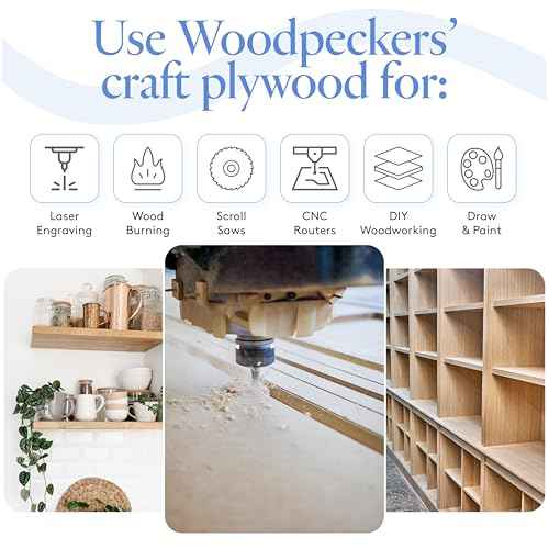 6 mm Baltic Birch Plywood 1/4 x 12 x 12 Inch, Box of 24 B/BB Grade Craft Wood, Stronger Than Basswood Sheets, for Laser, CNC Cutting and Wood Burning, by Woodpeckers