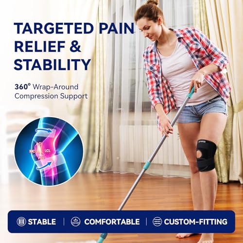 Knee Brace for Knee Pain & Arthritis - Adjustable Support with Side Stabilizers for Meniscus Tear, ACL, MCL Injuries Recovery - Relief for Men, Women & Seniors