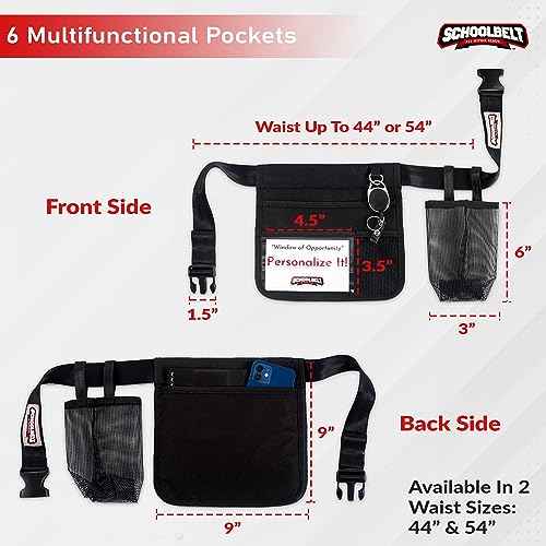 Mini -Premium Hip/Waist Pouch/Belt Clip / 6 Pocket -2-Sided/Drink Pouch/Key Carabiner/ID Sleeve (Up to 54" Waist)