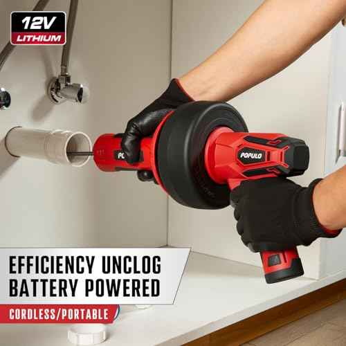 POPULO 12V Cordless Electric Drain Auger, Auto Feed Plumbing Snake Clog Remover for Unclog Sink Drain 3/4"-2" Pipe, Snake Hair Drain Clog Remover Cleaner Tools for Shower, Bathtub, Kitchen, Sink