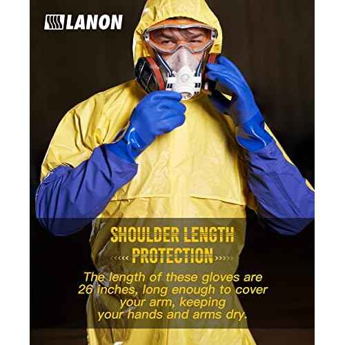 LANON 26" Elbow Length PVC Chemical Resistant Gloves, Heavy-Duty Long Rubber Gloves, Acid, Alkali & Oil Protection, XXL