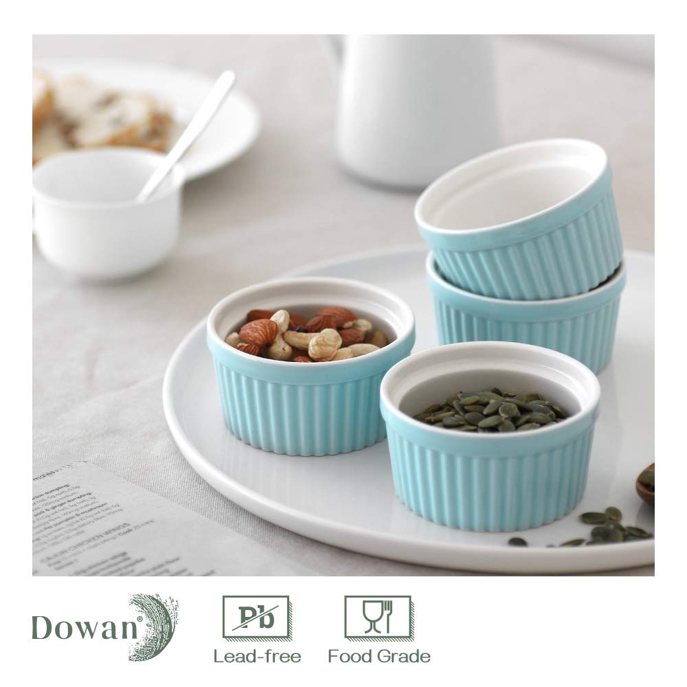DOWAN 4 oz Ramekins - Ramekins for Creme Brulee Porcelain Ramekins Oven Safe, Classic Style Ramekins for Baking Souffle Ramekins Ramekins Bowls, Set of 6, Blue