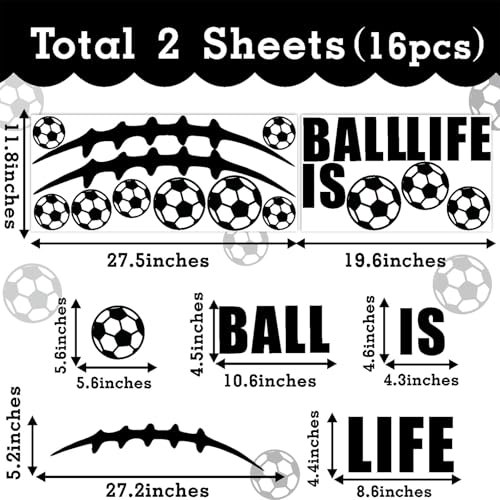 Football Wall Decals Vinyl Soccer Wall Stickers Removable Sport Ball Wall Decals Black Football Laces Stitches Decal Football Wall Stickers for Boys Bedroom Teens Room Kids Playroom Decor