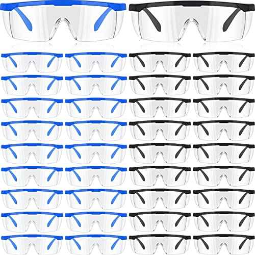 48 Pairs Safety Glasses over Glasses Lab Goggles Protective Eyewear Goggles Anti Fog for Science Classes Women Men(Blue, Black)