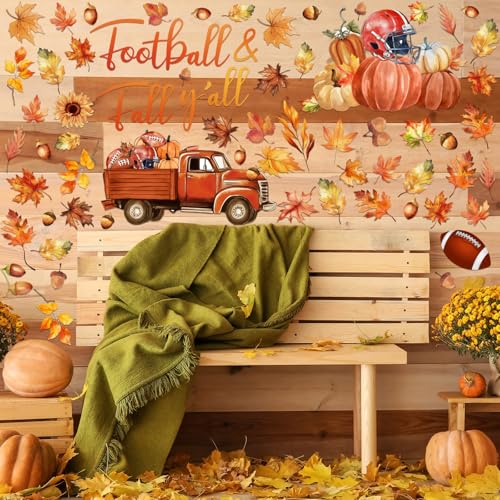 Haull 6 Sheets Thanksgiving Wall Decals Fall Maple Leaves Pumpkin Wall Peel and Stick Autumn Thanksgiving Decals for Windows Home Nursery Bedroom Living Room Office Party Decoration