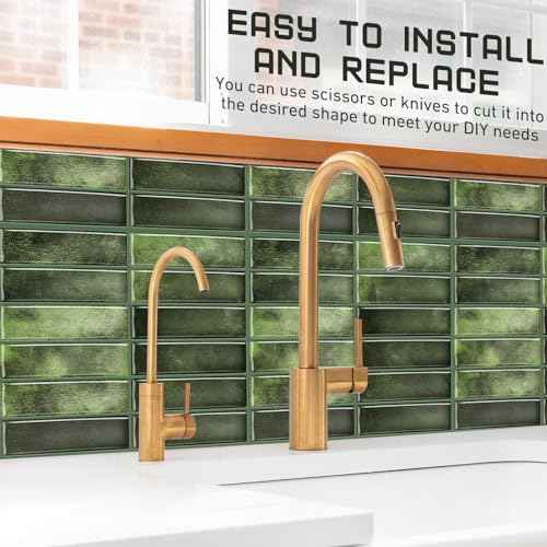 20 Sheets Tile Peel and Stick Backsplash 11.43 x 9 3D Wall Kitchen Stick on Tiles for Kitchen Marble Tiles (Green)