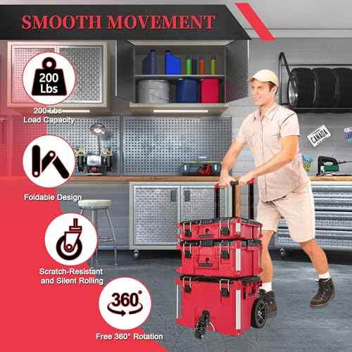 Upgraded Heavy Duty Steel Construction Front Wheels Packout Caster Wheel Kit, Compatible with Milwaukee Packout Rolling Tool Box Accessories for Enhanced Mobility- 200 Lbs Capacity