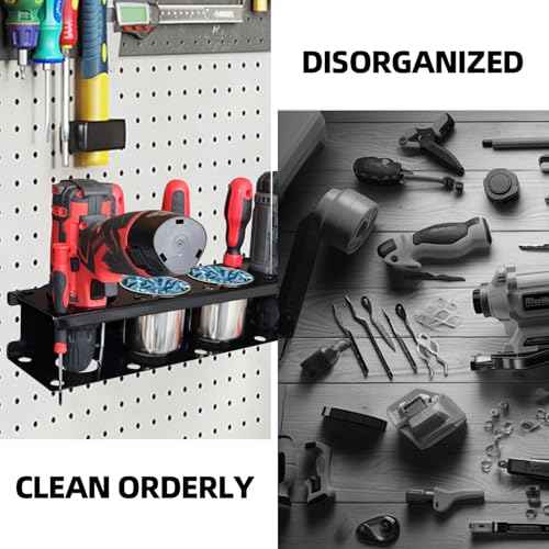 Magnetic Power Tool Organizer Rack - Heavy Duty Metal Organizer Rack for Cordless Drill,Screwdriver,Screw with 4 Stainless Steel cup for Tool Cart,Pegboards,Workbench,Garage,Toolbox